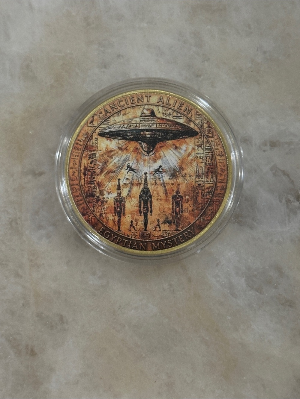 Ancient Alien Egyptian Mystery Collectible Coin - Gold & Bronze Tones